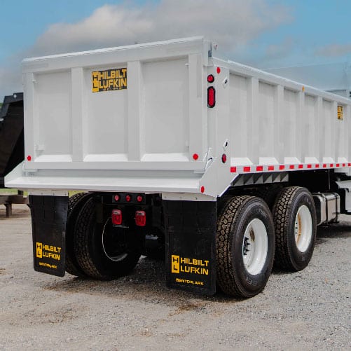 White Hilbilt-Lufkin material dump body for heavy-duty aggregate, demolition, and construction hauling applications